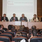 Segunda Jornada de la Cátedra Indra-Universidad de Alcalá. 
Vicerrector Juan Manuel Velasco, Manuel Rosa, Pilar Jarabo, David Pascual. 
Abril de 2014.
